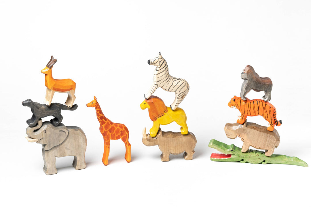 Wooden Safari Animals Toys set of 11: Set-Baby Toy-PoppyBabyCo-Acorns &amp; Twigs