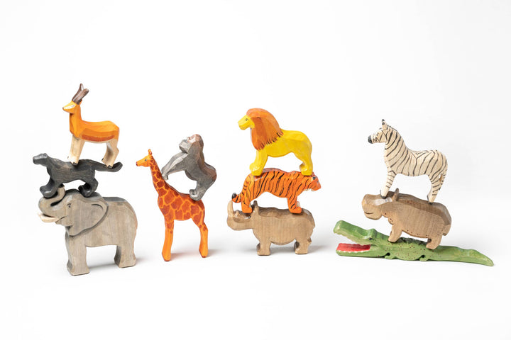 Wooden Safari Animals Toys set of 11: Set-Baby Toy-PoppyBabyCo-Acorns &amp; Twigs