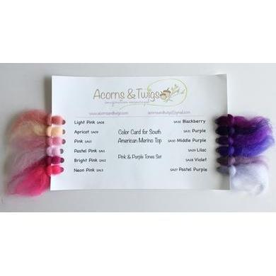 12 oz Pink &amp; Purple Tones Merino Top-Pre-Packaged Wool Sets-Acorns &amp; Twigs-Acorns &amp; Twigs
