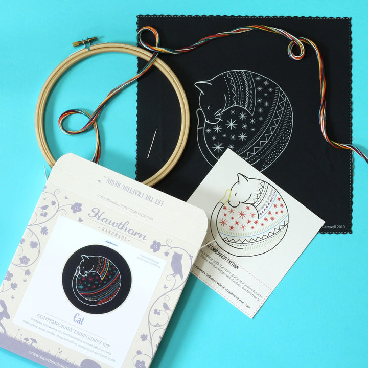 Black Cat Embroidery Kit-Embroidery-Hawthorn Handmade-Acorns &amp; Twigs