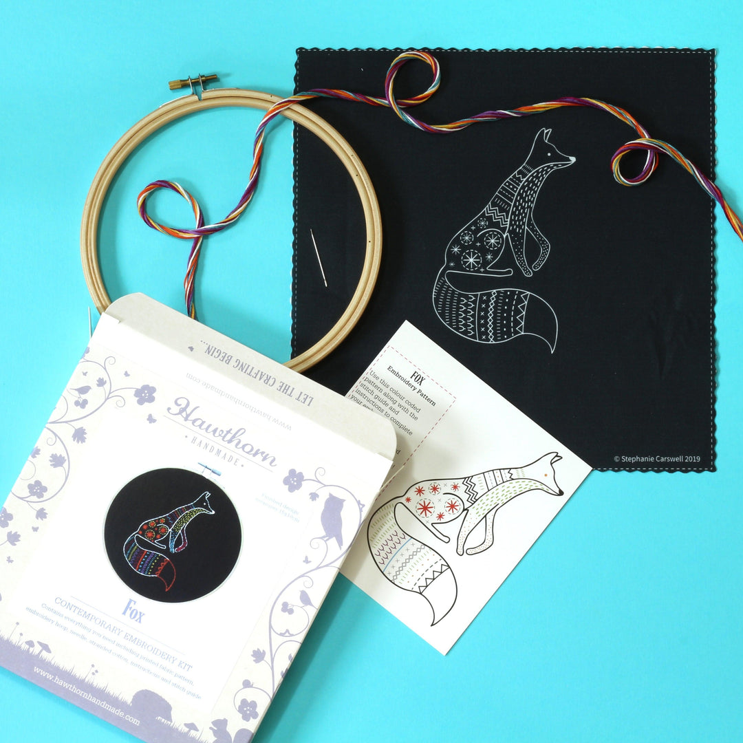 Black Fox Embroidery Kit-Embroidery-Hawthorn Handmade-Acorns &amp; Twigs