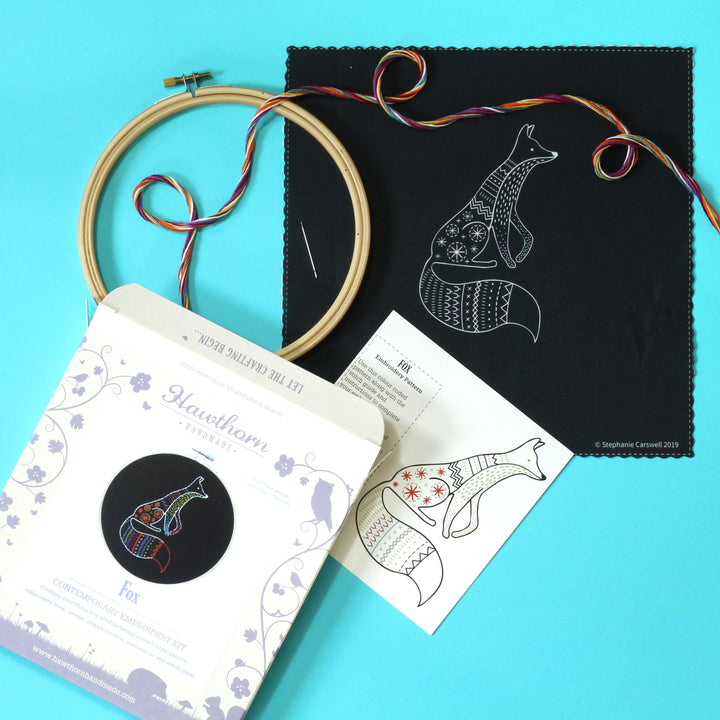 Black Fox Embroidery Kit-Embroidery-Hawthorn Handmade-Acorns &amp; Twigs