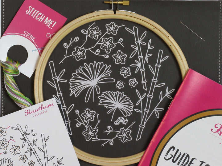 Black Japanese Garden Embroidery Kit-Embroidery-Hawthorn Handmade-Acorns &amp; Twigs