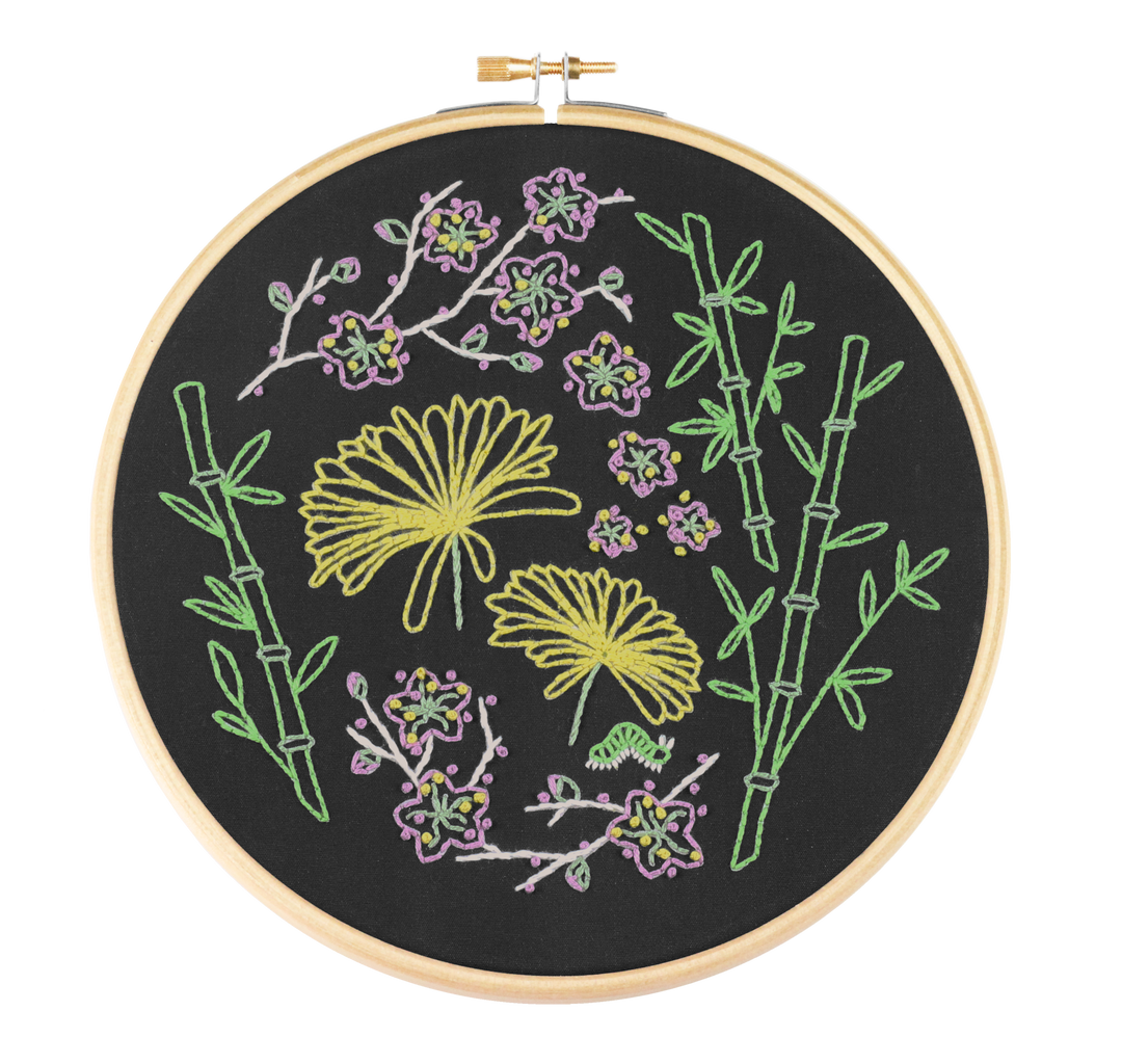 Black Japanese Garden Embroidery Kit-Embroidery-Hawthorn Handmade-Acorns &amp; Twigs
