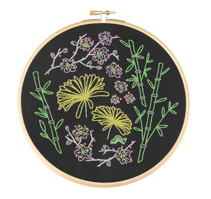 Black Japanese Garden Embroidery Kit-Embroidery-Hawthorn Handmade-Acorns &amp; Twigs