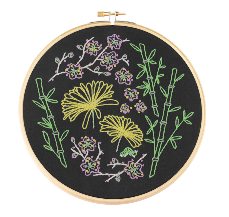 Black Japanese Garden Embroidery Kit-Embroidery-Hawthorn Handmade-Acorns & Twigs