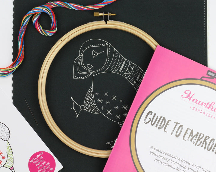 Black Puffin Embroidery Kit-Embroidery-Hawthorn Handmade-Acorns &amp; Twigs