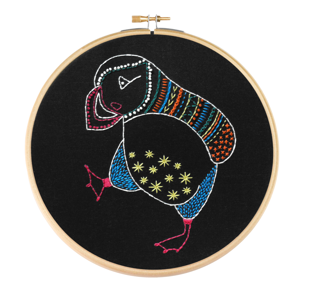 Black Puffin Embroidery Kit-Embroidery-Hawthorn Handmade-Acorns &amp; Twigs