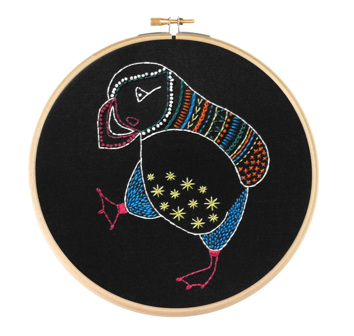 Black Puffin Embroidery Kit-Embroidery-Hawthorn Handmade-Acorns &amp; Twigs