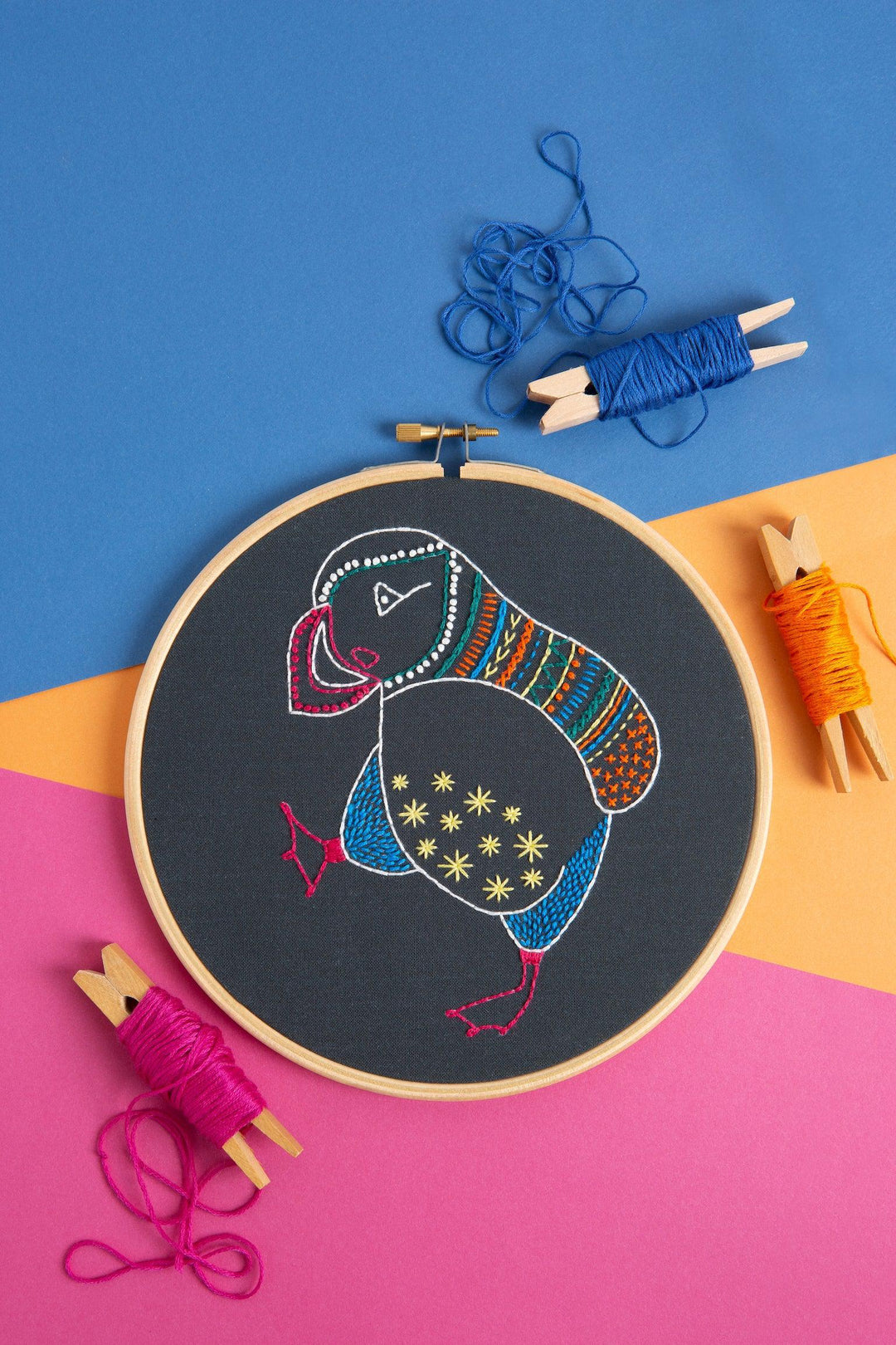 Black Puffin Embroidery Kit-Embroidery-Hawthorn Handmade-Acorns &amp; Twigs