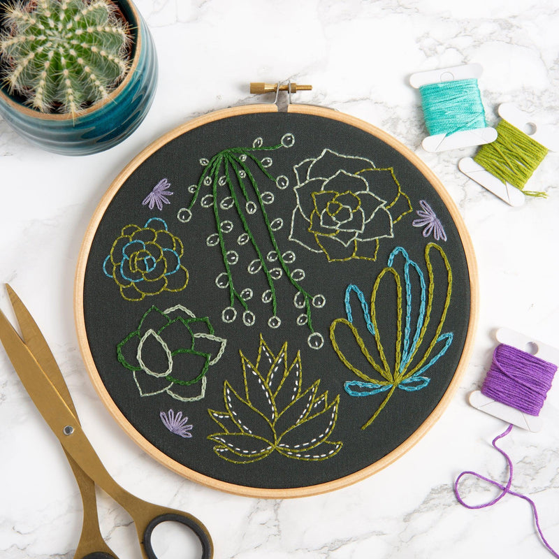 Black Succulents Embroidery Kit-Embroidery-Hawthorn Handmade-Acorns & Twigs