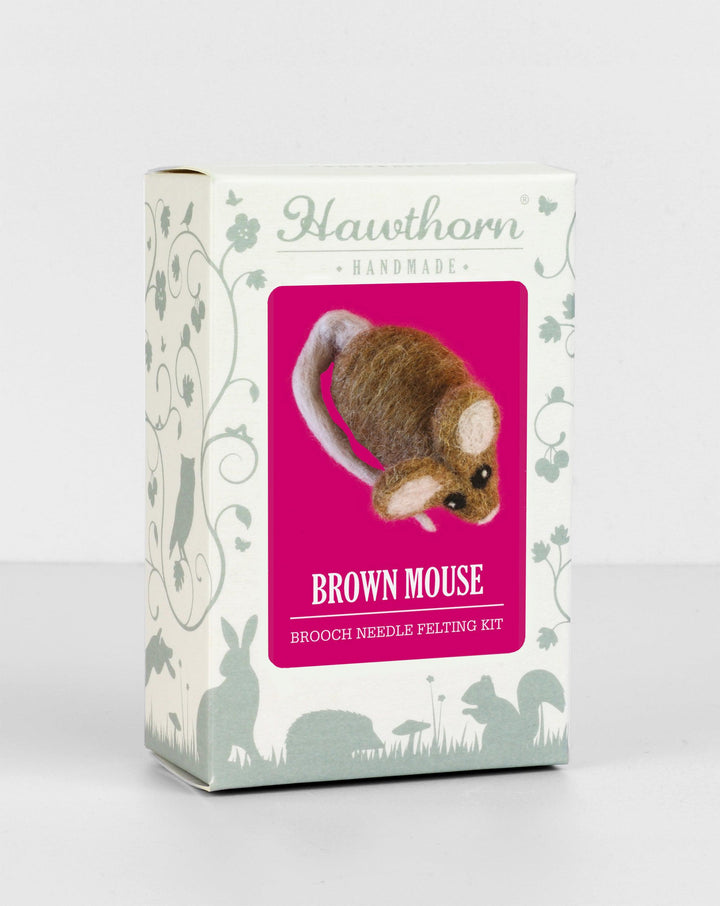 Brown Mouse Brooch Needle Felting Kit-Needle Felting-Hawthorn Handmade-Acorns &amp; Twigs
