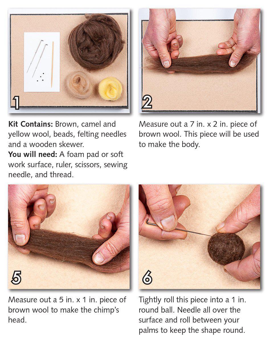 Chimpanzee Needle Felting Kit - Intermediate-Needle Felting-WoolPets-Acorns &amp; Twigs