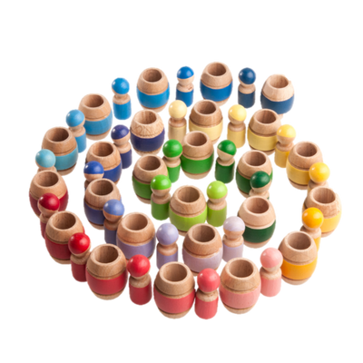 Color Sorting Peg Dolls in Barrels 25-Wooden Toy-PoppyBabyCo-Acorns & Twigs