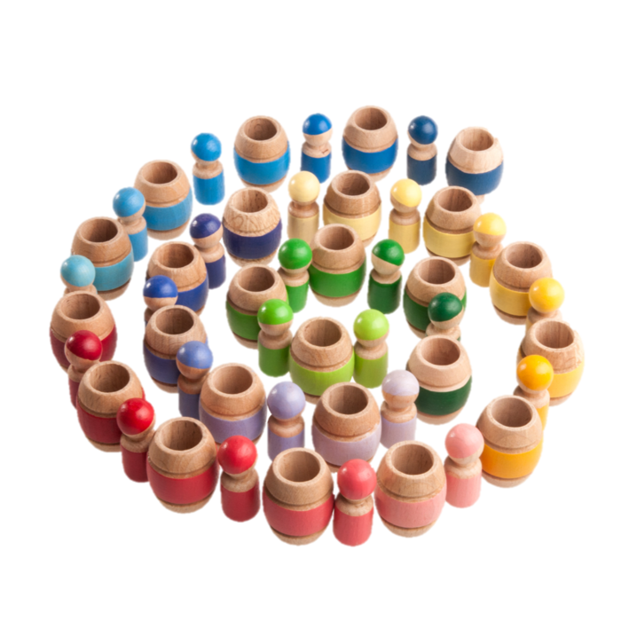 Color Sorting Peg Dolls in Barrels 25-Wooden Toy-PoppyBabyCo-Acorns & Twigs
