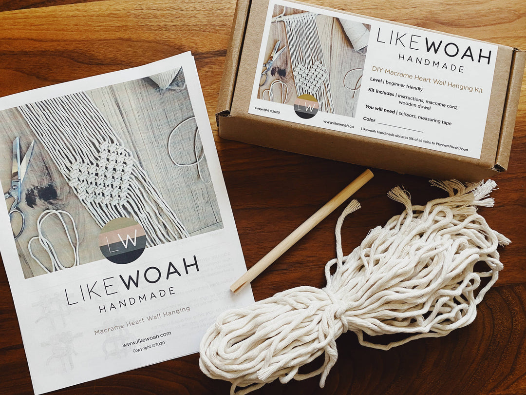 DIY Macrame Heart Wall Hanging Kit-Macrame-Likewoah Handmade-Acorns &amp; Twigs
