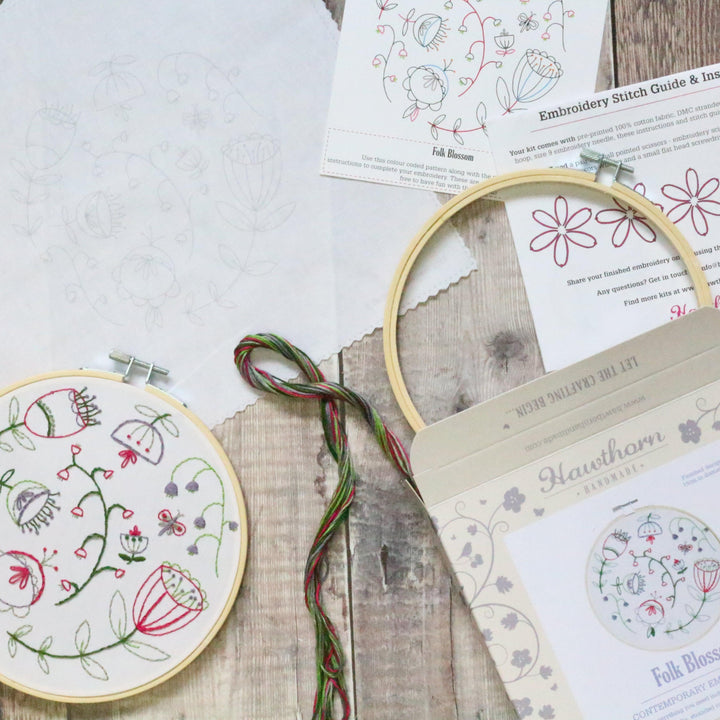 Folk Blossom Embroidery Kit-Embroidery-Hawthorn Handmade-Acorns &amp; Twigs