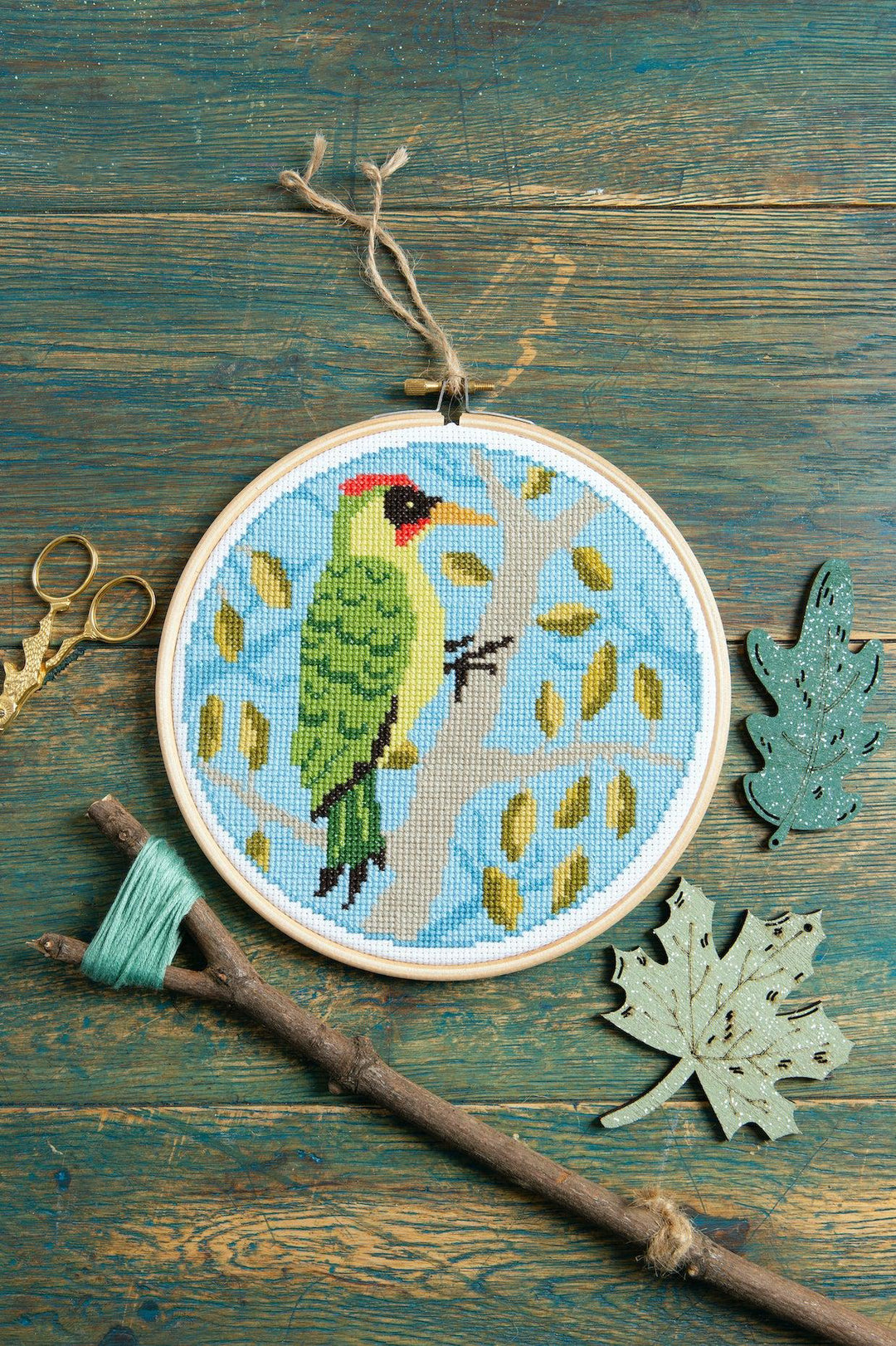 Green Woodpecker Cross Stitch Kit-Cross Stitch-Hawthorn Handmade-Acorns &amp; Twigs