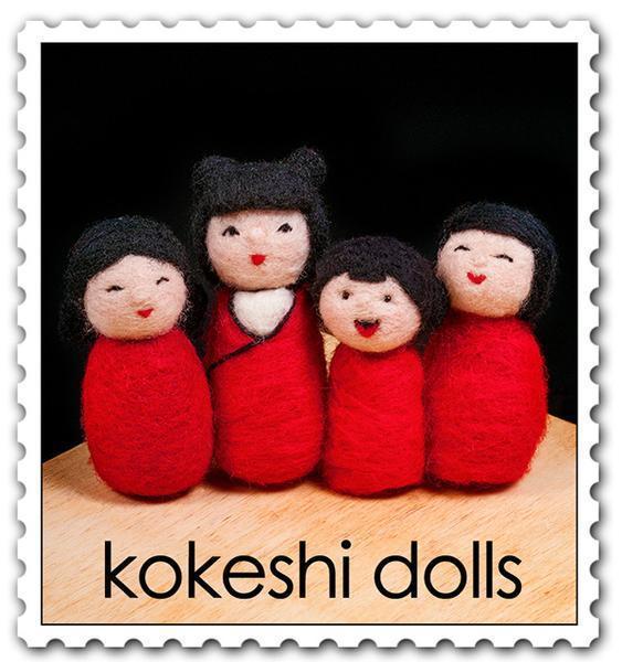 Kokeshi Dolls Needle Felting Kit - EASY-Needle Felting-WoolPets-Acorns &amp; Twigs