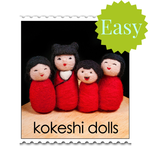 Kokeshi Dolls Needle Felting Kit - EASY-Needle Felting-WoolPets-Acorns &amp; Twigs