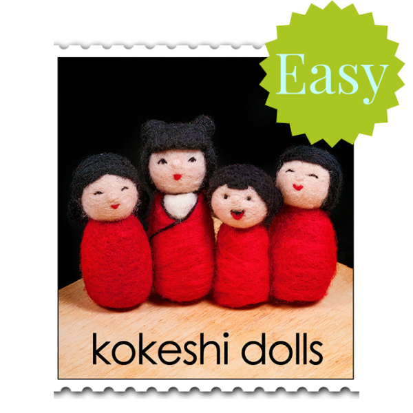 Kokeshi Dolls Needle Felting Kit - EASY-Needle Felting-WoolPets-Acorns & Twigs