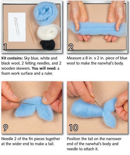 Narwhal Needle Felting Kit - EASY-Needle Felting-WoolPets-Acorns &amp; Twigs