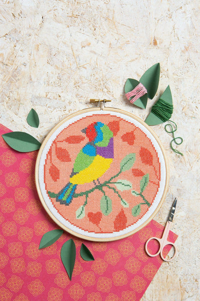 Rainbow Finch Cross Stitch Kit-Cross Stitch-Hawthorn Handmade-Acorns & Twigs