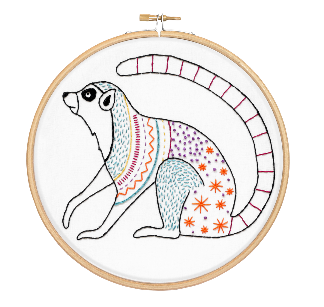 Ring-Tailed Lemur Embroidery Kit-Embroidery-Hawthorn Handmade-Acorns &amp; Twigs