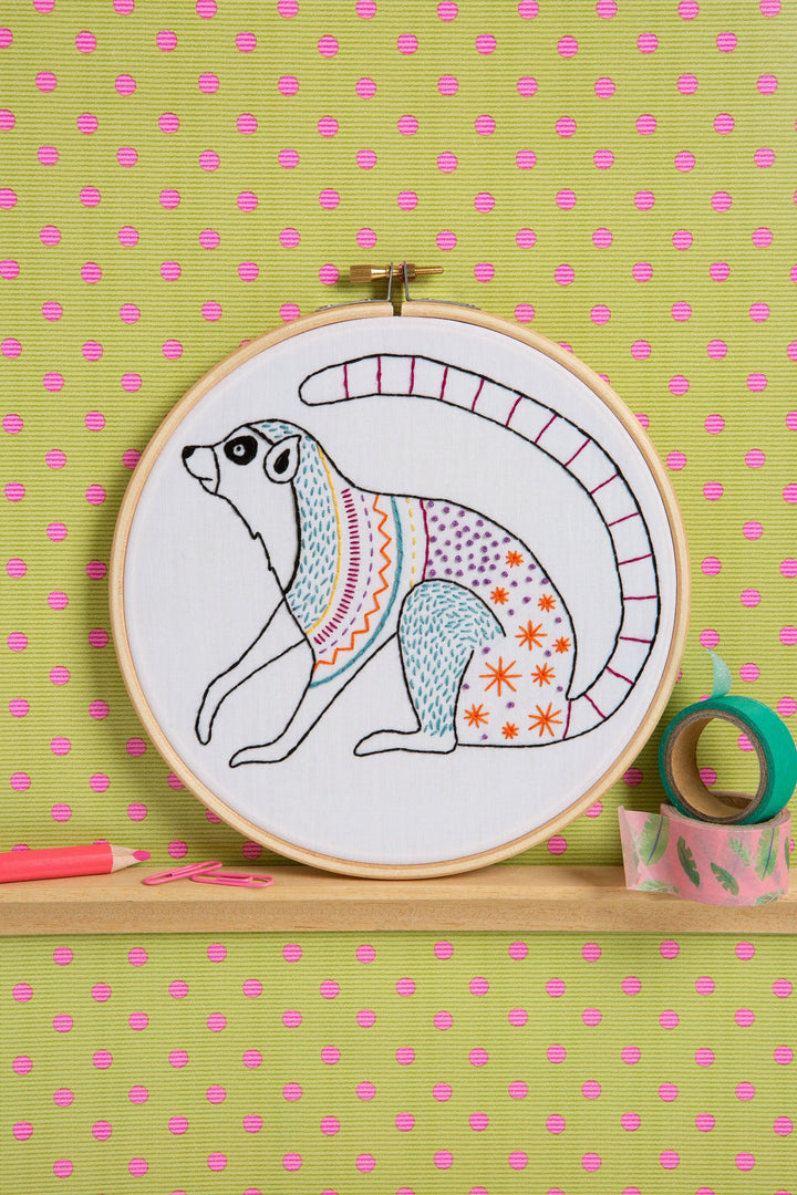 Ring-Tailed Lemur Embroidery Kit-Embroidery-Hawthorn Handmade-Acorns &amp; Twigs