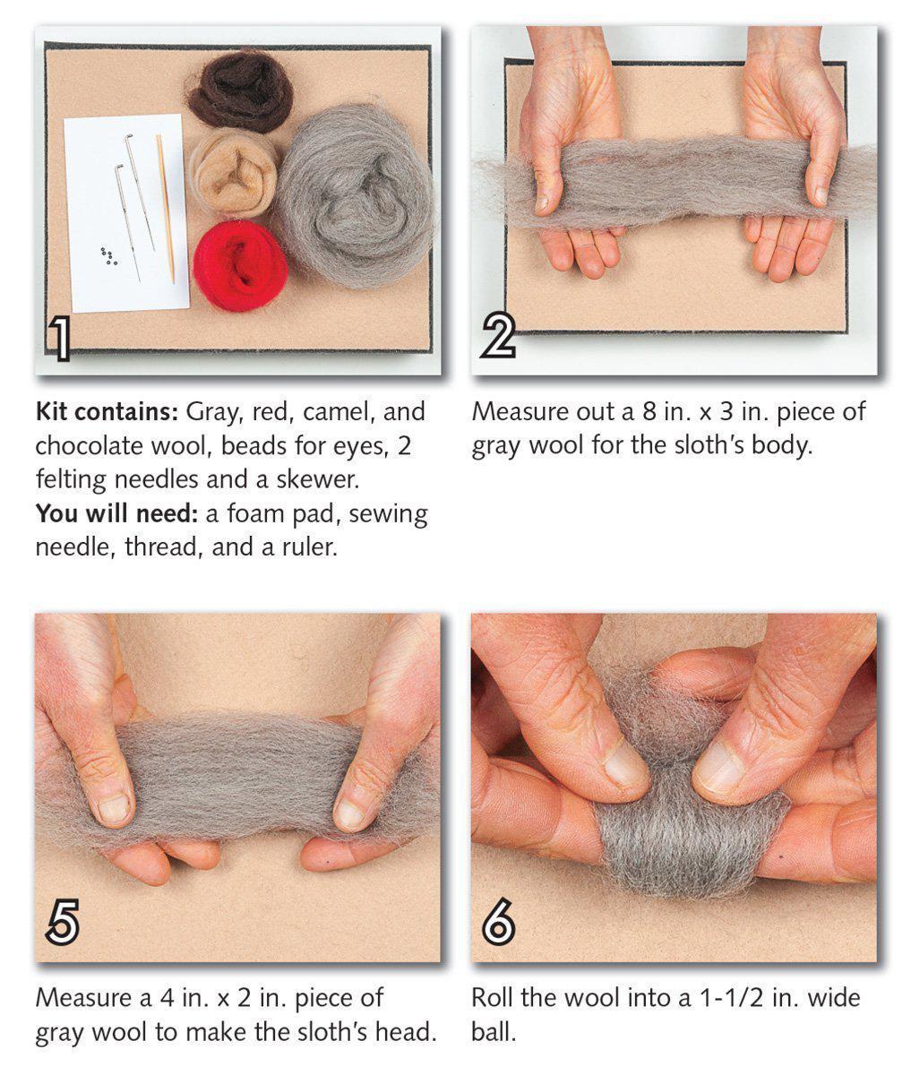 Sloth Needle Felting Kit - EASY-Needle Felting-WoolPets-Acorns &amp; Twigs
