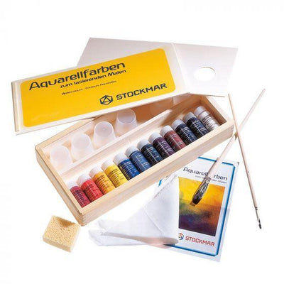 Stockmar Watercolor Paints - 20 ml in a Wooden Box w/ Accessories (12 Assorted)-Painting-Stockmar-Acorns & Twigs