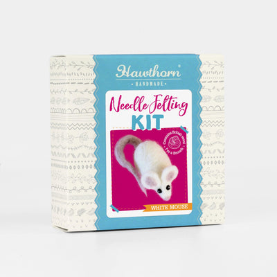 White Mouse Brooch Felting Kit-Needle Felting-Hawthorn Handmade-Acorns & Twigs